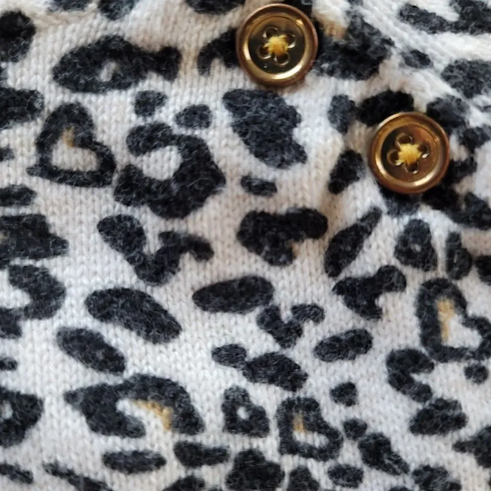 Old navy 0-3 month baby girl snow leopard cheetah sweater dress gold button diva